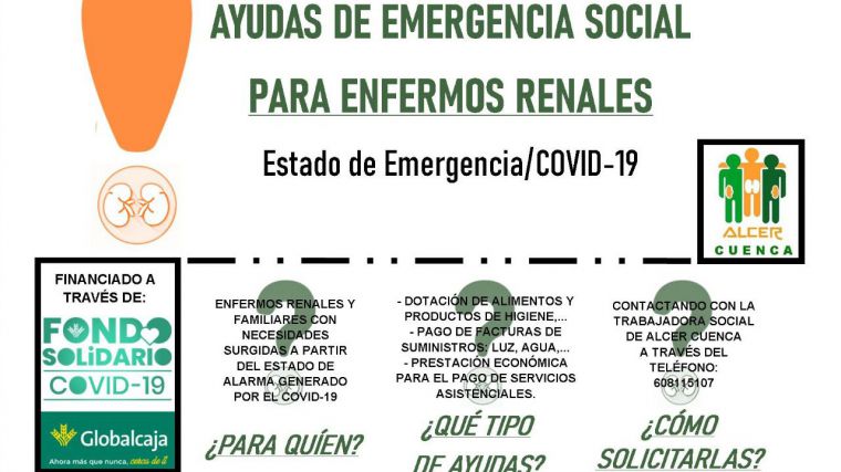 ALCER Cuenca convoca ayudas de emergencia social para enfermos renales afectados por la situación de emergencia