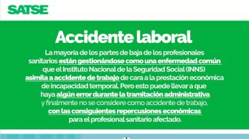 SATSE reclama que las bajas laborales de los sanitarios se gestionen directamente como accidente laboral 