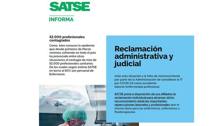 Enfermeras y fisioterapeutas reclamarán ante la Justicia que la Covid-19 sea accidente de trabajo en todas las circunstancias 