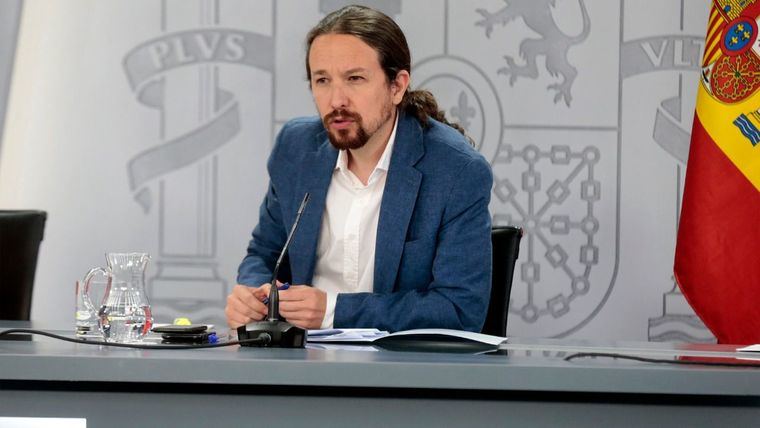 Foto de la  rueda de prensa de Pablo Iglesias como vicepresidente tras el último Consejo de Ministros