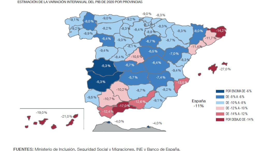 Las provincias extremeñas y las de CLM, las que mejor aguantaron el impacto de la pandemia en sus economías