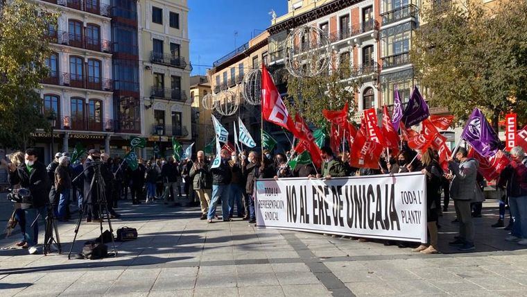 Concentración de los trabajadores de Unicaja el pasado viernes en Toledo.