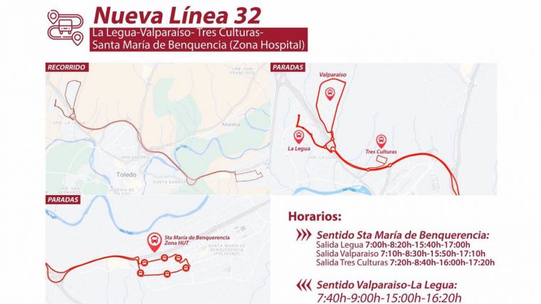 La línea 32 que conectará Legua-Valparaíso y Tres Culturas con Santa María de Benquerencia en Toledo empieza este lunes