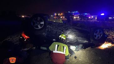 Espectacular accidente en la A-42: Un vehículo fuera de control sale de la vía y termina volcado del revés a la altura de Cabañas