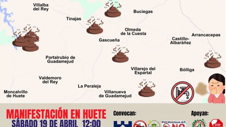 Asociaciones de la Alcarria conquense se manifestarán este sábado en Huete por la posible reactivación de 12 macrogranjas
