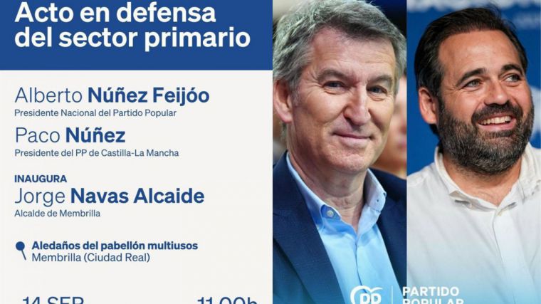 Feijóo participará este domingo en un acto en defensa del sector primario en Membrilla junto a Núñez
