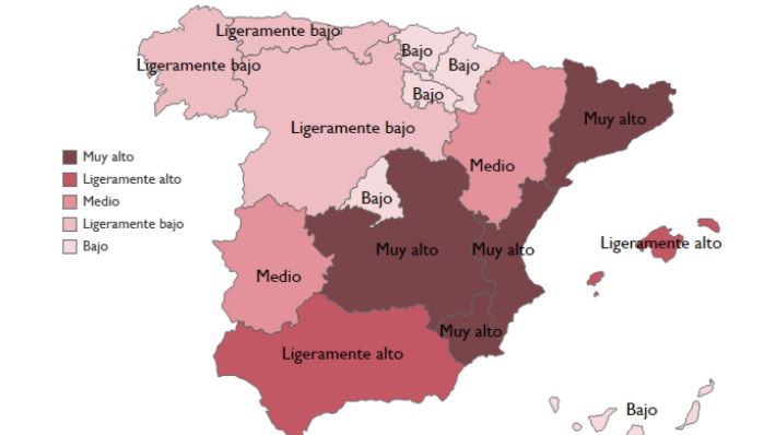 Mapa del riesgo de sostenibilidad financiera por Comunidades Autónomas