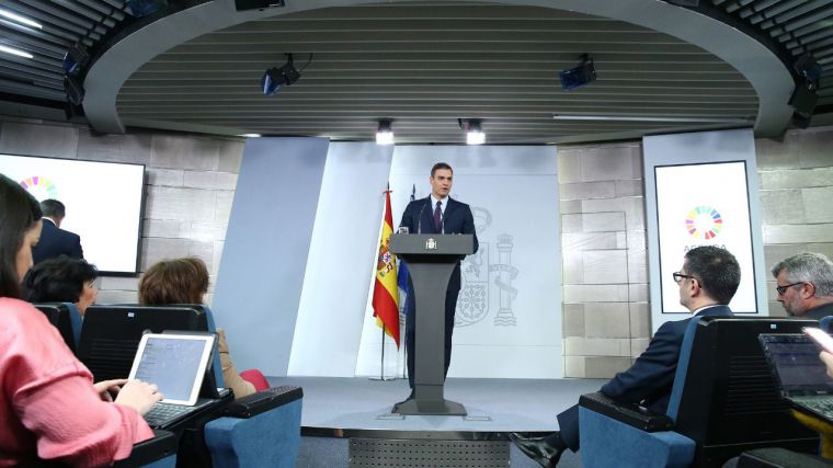 El presidente del Gobierno, Pedro Sánchez, durante el anuncio del adelanto electoral.